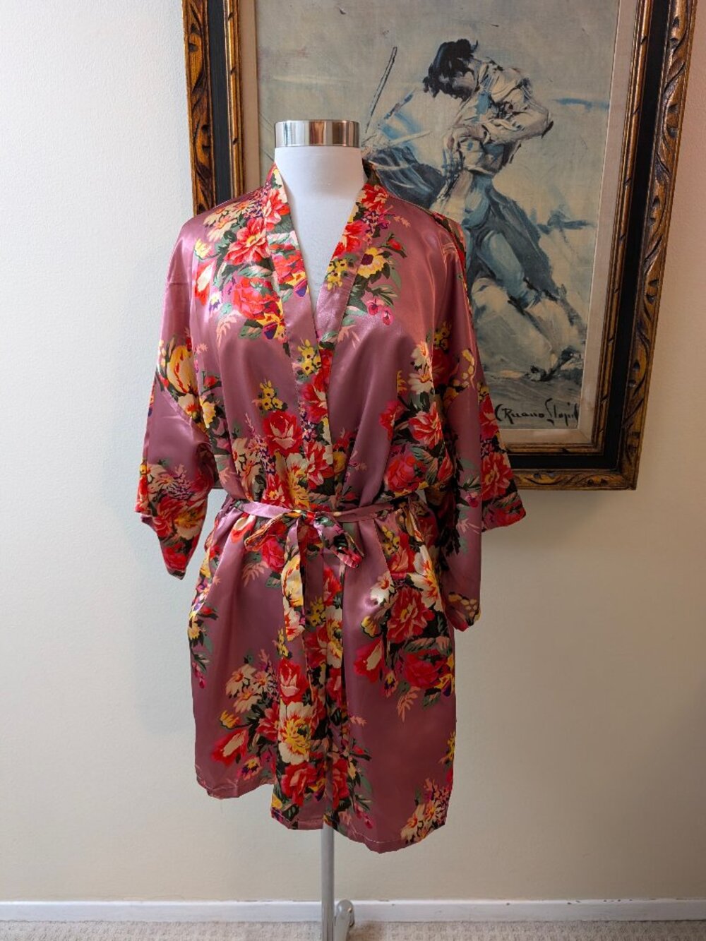 Pink Rose Print Robe - One Size Fits Most